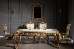 Casa Padrino Luxus Barock Esszimmer Stuhl Set mit Armlehnen und elegantem Muster 57 x 54 x H. 115 cm - Edles Küchen Stühle 6er Set im Barockstil - Barock Esszimmer Möbel