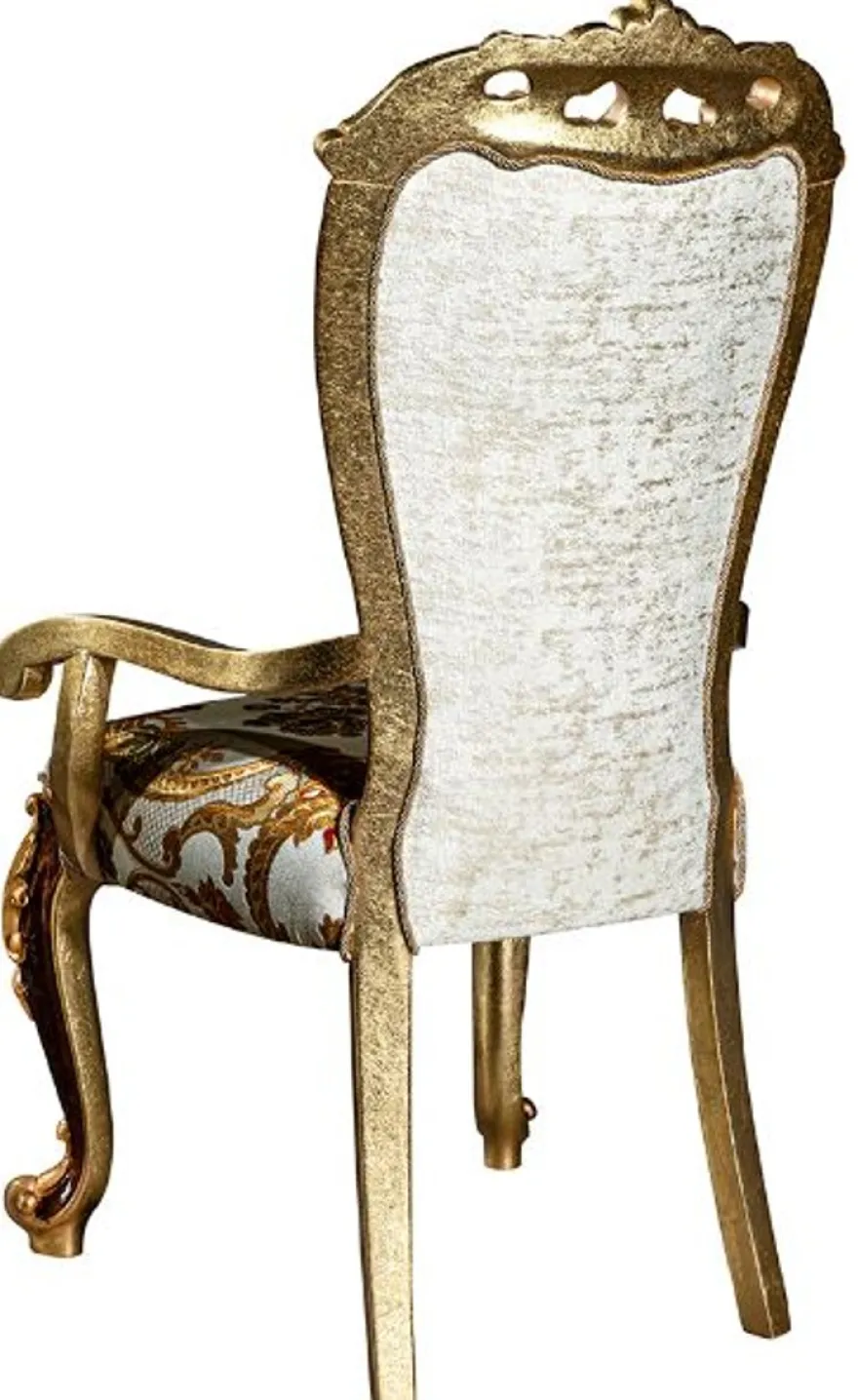 Casa Padrino Luxus Barock Esszimmer Stuhl Set mit Armlehnen und elegantem Muster 57 x 54 x H. 115 cm - Edles Küchen Stühle 6er Set im Barockstil - Barock Esszimmer Möbel