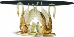 Casa Padrino Luxus Barock Esstisch mit Glasplatte Elfenbein / Gold 190 cm - Made in Italy
