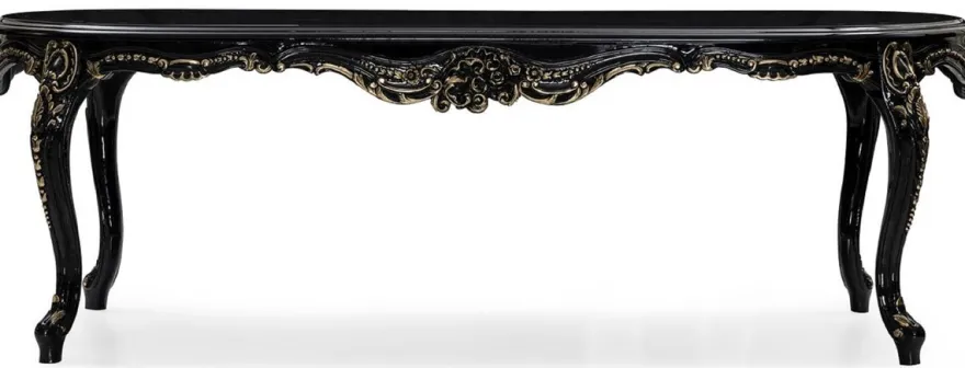 Casa Padrino Luxus Barock Esszimmer Set Creme / Schwarz / Gold - 1 Barock Esstisch & 8 Barock Esszimmerstühle - Luxus Esszimmer Möbel im Barockstil - Prunkvolle Barock Esszimmer Möbel