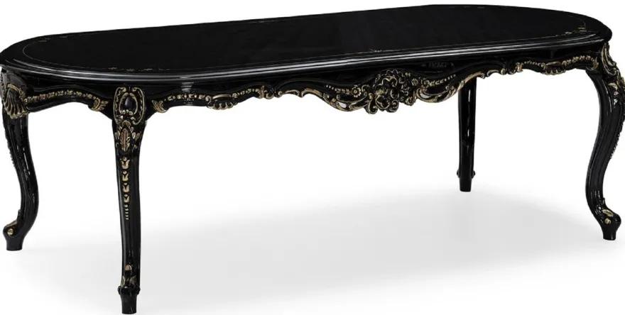 Casa Padrino Luxus Barock Esszimmer Set Creme / Schwarz / Gold - 1 Barock Esstisch & 8 Barock Esszimmerstühle - Luxus Esszimmer Möbel im Barockstil - Prunkvolle Barock Esszimmer Möbel