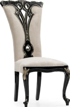 Casa Padrino Luxus Barock Esszimmer Set Creme / Schwarz / Gold - 1 Barock Esstisch & 8 Barock Esszimmerstühle - Luxus Esszimmer Möbel im Barockstil - Prunkvolle Barock Esszimmer Möbel