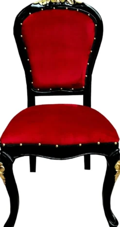 Casa Padrino Luxus Barock Esszimmer Set Bordeauxrot / Schwarz / Gold 50 x 50 x H. 110 cm - 4 handgefertigte Massivholz Esszimmerstühle mit Samtstoff - Barock Esszimmermöbel