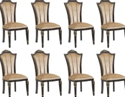 Casa Padrino Luxus Barock Esszimmer Stuhl 8er Set Hellbraun - Barock Möbel