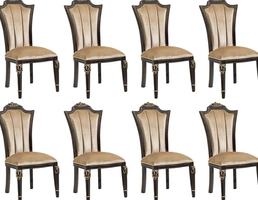 Casa Padrino Luxus Barock Esszimmer Stuhl 8er Set Hellbraun - Barock Möbel