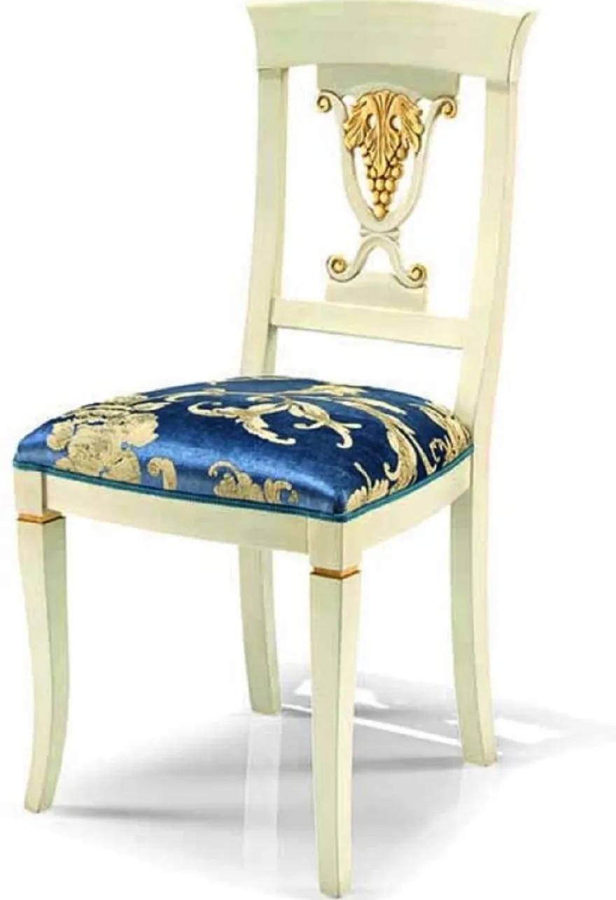 Casa Padrino Luxus Barock Esszimmer Stuhl Blau / Elfenbein / Gold - Made in Italy