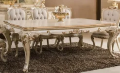 Casa Padrino Luxus Barock Esstisch Cremefarben / Gold - Prunkvoller Massivholz Esszimmertisch im Barockstil - Prunkvolle Barock Esszimmer Möbel
