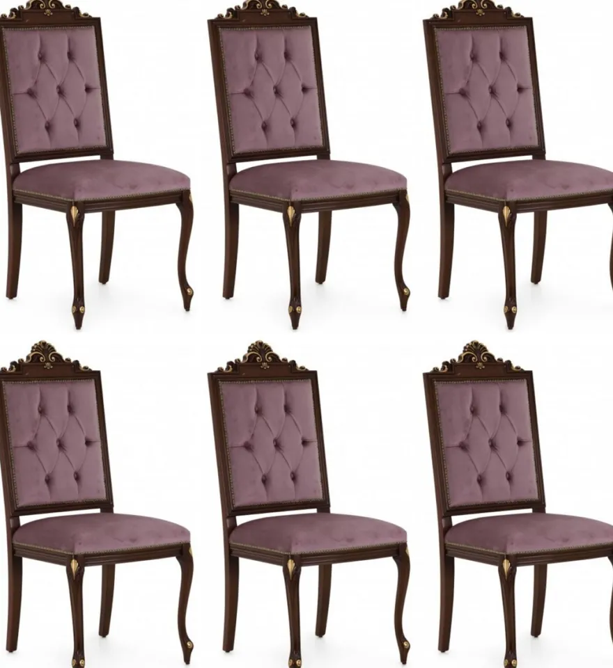 Casa Padrino Luxus Barock Esszimmerstuhl Set Lila / Dunkelbraun / Gold - Handgefertigtes Küchen Stühle 6er Set - Barock Esszimmer Möbel - Luxus Qualität - Made in Italy