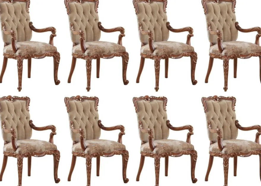 Casa Padrino Luxus Barock Esszimmerstuhl 8er Set mit Armlehnen Beige / Braun - Barock Esszimmer & Restaurant Möbel - Edel & Prunkvoll