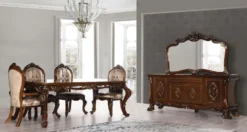 Casa Padrino Luxus Barock Esstisch Braun / Gold - Handgefertigter Massivholz Esszimmertisch im Barockstil - Prunkvolle Barock Esszimmer Möbel