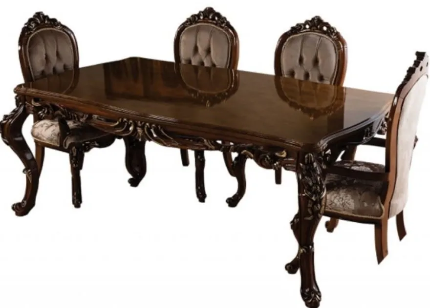 Casa Padrino Luxus Barock Esstisch Braun / Gold - Handgefertigter Massivholz Esszimmertisch im Barockstil - Prunkvolle Barock Esszimmer Möbel