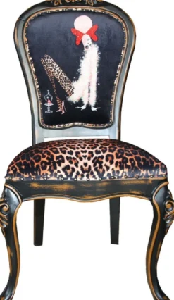 Casa Padrino Luxus Barock Esszimmer Set Dame mit High Heels Leopard / Schwarz / Braun 50 x 50 x H. 110 cm - 6 handgefertigte Esszimmerstühle - Barockmöbel