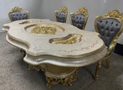 Casa Padrino Luxus Barock Esstisch Mehrfarbig / Gold - Prunkvoller Massivholz Esszimmertisch im Barockstil - Barock Esszimmer Möbel - Luxus Esszimmer Möbel im Barockstil - Edel & Prunkvoll