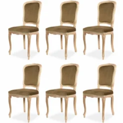 Casa Padrino Luxus Barock Esszimmer Stuhl 6er Set Olivgrün / Beige H. 100 cm - Barock Esszimmer Möbel