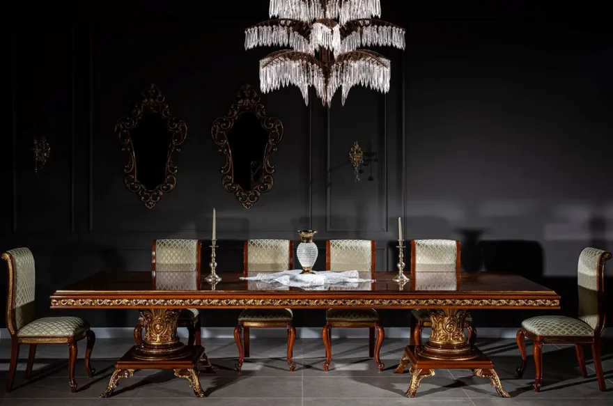 Casa Padrino Luxus Barock Esstisch Braun / Gold 350 x 120 x H. 80 cm - Massivholz Esszimmertisch - Esszimmer Möbel im Barockstil - Edel & Prunkvoll