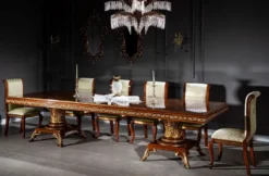 Casa Padrino Luxus Barock Esstisch Braun / Gold 350 x 120 x H. 80 cm - Massivholz Esszimmertisch - Esszimmer Möbel im Barockstil - Edel & Prunkvoll