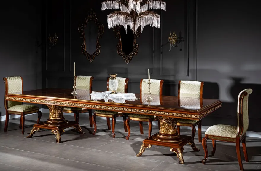 Casa Padrino Luxus Barock Esstisch Braun / Gold 350 x 120 x H. 80 cm - Massivholz Esszimmertisch - Esszimmer Möbel im Barockstil - Edel & Prunkvoll