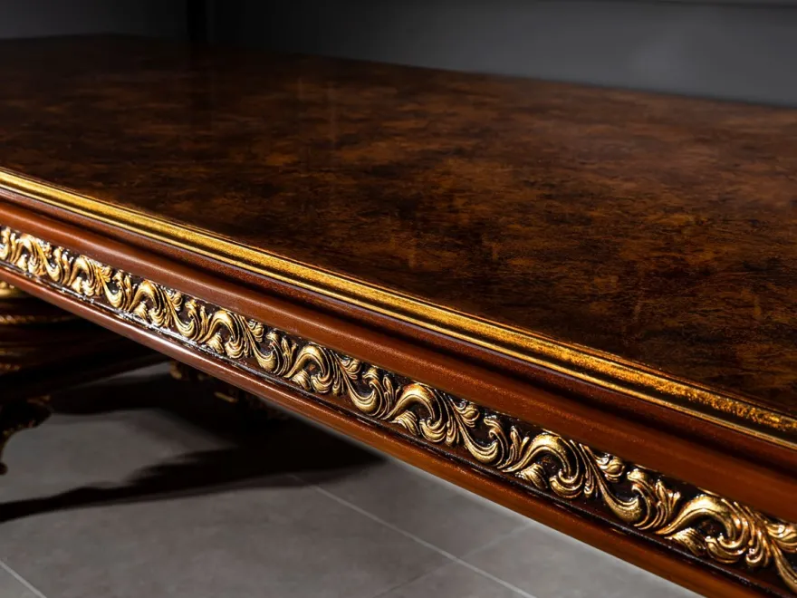 Casa Padrino Luxus Barock Esstisch Braun / Gold 350 x 120 x H. 80 cm - Massivholz Esszimmertisch - Esszimmer Möbel im Barockstil - Edel & Prunkvoll