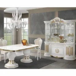 Casa Padrino Luxus Barock Esstisch Weiß / Gold 185-230 cm - Made in Italy