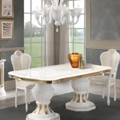 Casa Padrino Luxus Barock Esstisch Weiß / Gold 185-230 cm - Made in Italy
