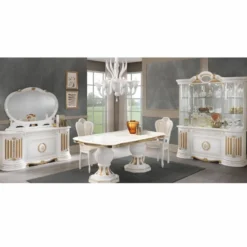 Casa Padrino Luxus Barock Esstisch Weiß / Gold 185-230 cm - Made in Italy