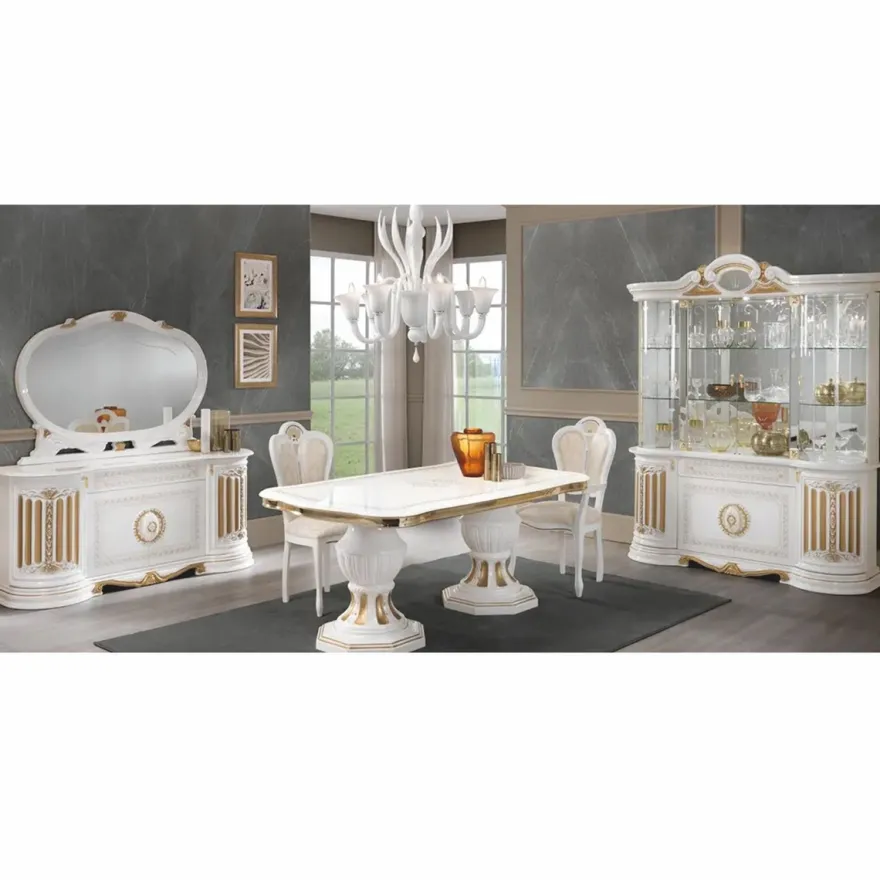 Casa Padrino Luxus Barock Esstisch Weiß / Gold 185-230 cm - Made in Italy