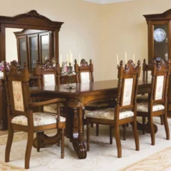 Casa Padrino Luxus Barock Esszimmer Set Braun / Creme - 1 Ausziehbarer Esstisch & 6 Stühle