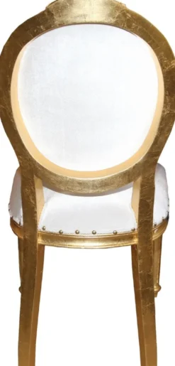 Casa Padrino Luxus Barock Esszimmer Set Medaillon Weiß / Gold 50 x 52 x H. 99 cm - 4 handgefertigte Esszimmerstühle - Barock Esszimmermöbel