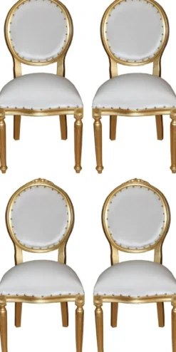 Casa Padrino Luxus Barock Esszimmer Set Medaillon Weiß / Gold 50 x 52 x H. 99 cm - 4 handgefertigte Esszimmerstühle - Barock Esszimmermöbel