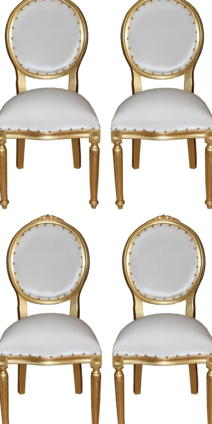 Casa Padrino Luxus Barock Esszimmer Set Medaillon Weiß / Gold 50 x 52 x H. 99 cm - 4 handgefertigte Esszimmerstühle - Barock Esszimmermöbel