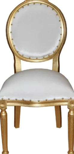 Casa Padrino Luxus Barock Esszimmer Set Medaillon Weiß / Gold 50 x 52 x H. 99 cm - 4 handgefertigte Esszimmerstühle - Barock Esszimmermöbel