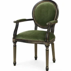 Casa Padrino Luxus Barock Esszimmer Stuhl mit Armlehnen Grün / Schwarz / Gold - Barock Möbel