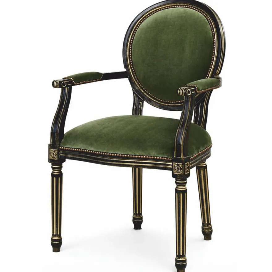 Casa Padrino Luxus Barock Esszimmer Stuhl mit Armlehnen Grün / Schwarz / Gold - Barock Möbel