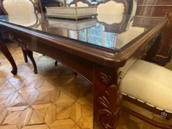 Casa Padrino Luxus Barock Esstisch mit Glasplatte Dunkelbraun - Handgefertigter Massivholz Esszimmertisch - Luxus Esszimmer Möbel im Barockstil - Barock Möbel - Barock Einrichtung