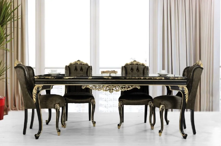 Casa Padrino Luxus Barock Esszimmer Stuhl Schwarz / Gold H. 110 cm - Barock Esszimmer Möbel