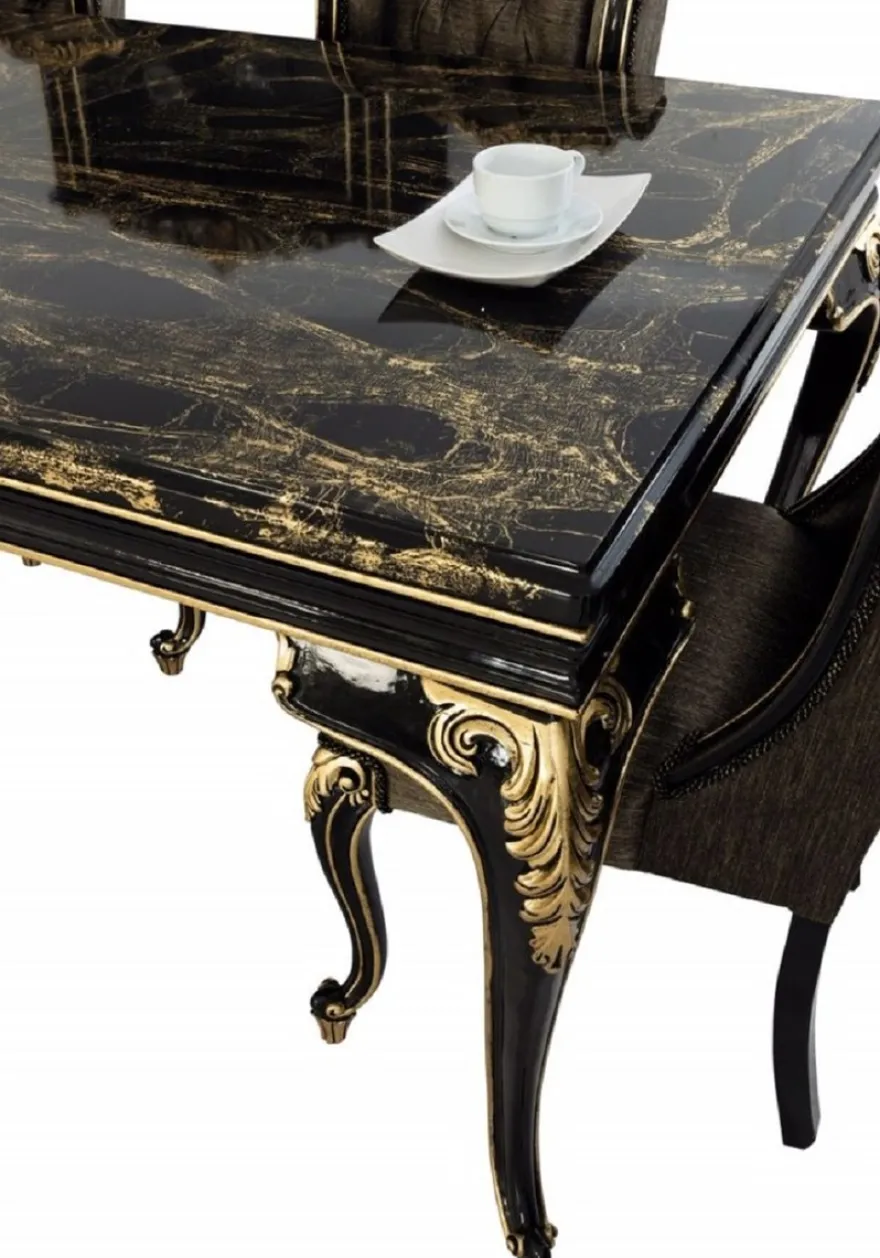 Casa Padrino Luxus Barock Esszimmer Stuhl Schwarz / Gold H. 110 cm - Barock Esszimmer Möbel