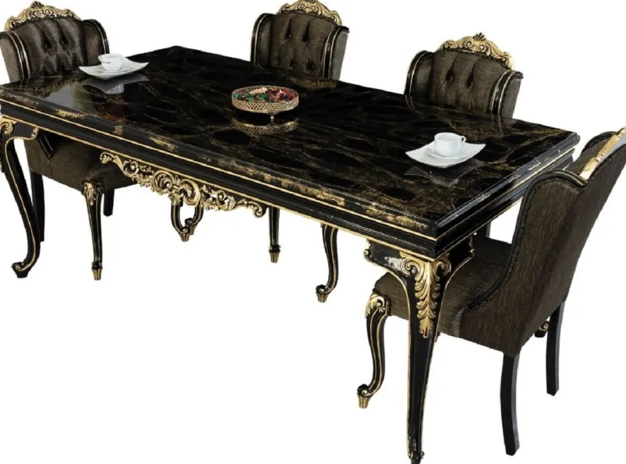 Casa Padrino Luxus Barock Esszimmer Stuhl Schwarz / Gold H. 110 cm - Barock Esszimmer Möbel