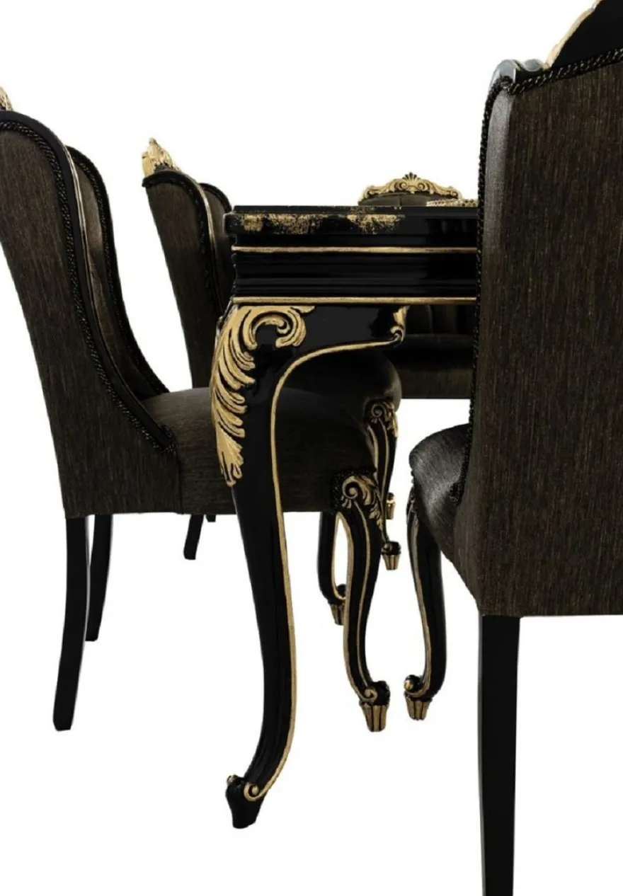 Casa Padrino Luxus Barock Esszimmer Stuhl Schwarz / Gold H. 110 cm - Barock Esszimmer Möbel