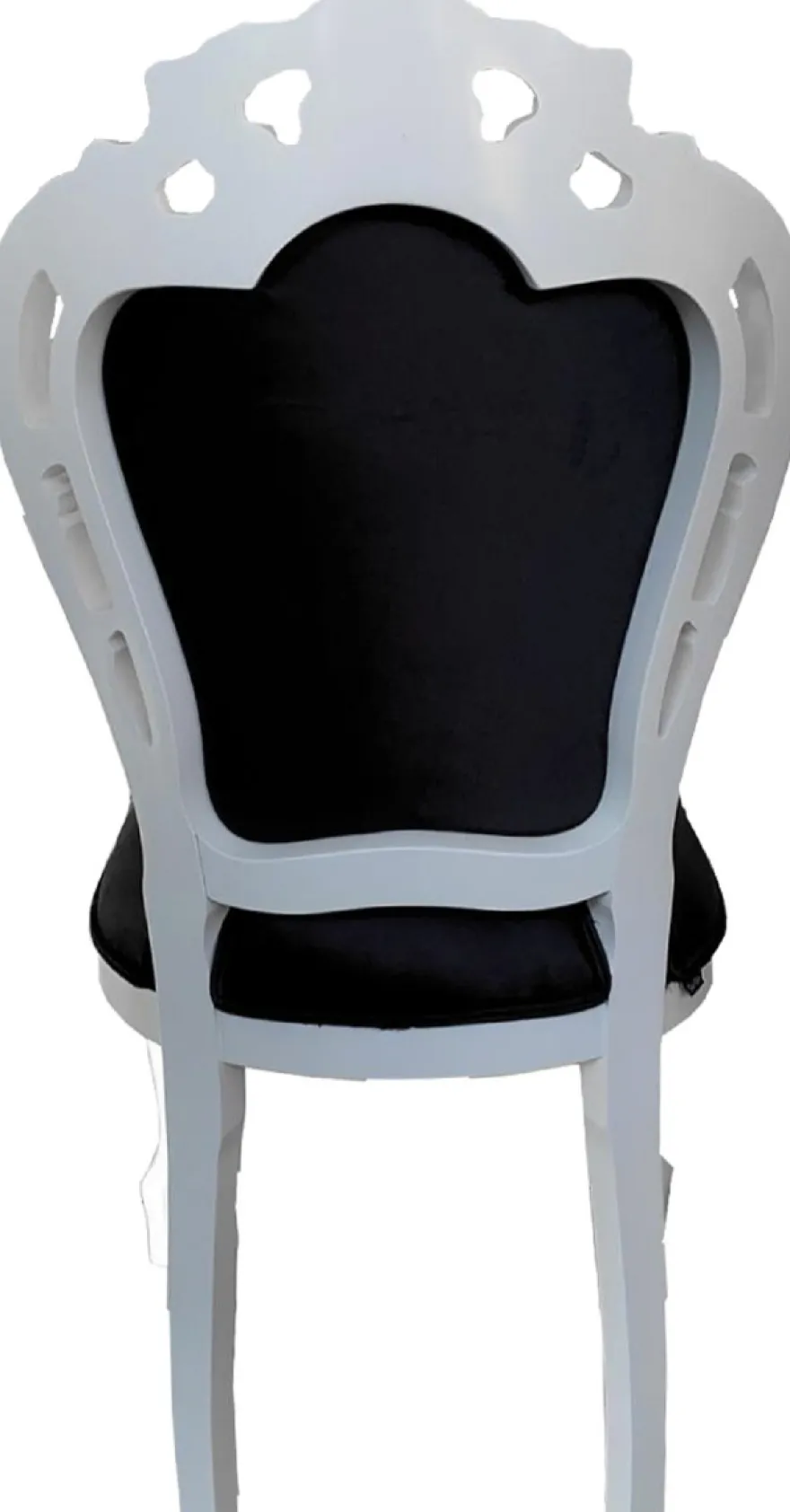 Casa Padrino Luxus Barock Esszimmerstuhl Schwarz / Weiß - Handgefertigter Massivholz Stuhl mit edlem Samtstoff - Barockstil Küchenstuhl - Barock Esszimmer Möbel