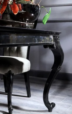 Casa Padrino Luxus Barock Esstisch Schwarz / Braun 210 x 110 x H. 78 cm - Edler Massivholz Küchentisch mit Glasplatte und Spiegelglas - Barock Esszimmer Möbel - Luxus Qualität - Made in Italy