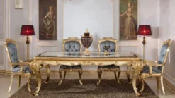 Casa Padrino Luxus Barock Esstisch Weiß / Braun / Gold - Prunkvoller Massivholz Esszimmertisch im Barockstil - Prunkvolle Barock Esszimmer Möbel