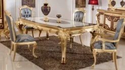 Casa Padrino Luxus Barock Esstisch Weiß / Braun / Gold - Prunkvoller Massivholz Esszimmertisch im Barockstil - Prunkvolle Barock Esszimmer Möbel
