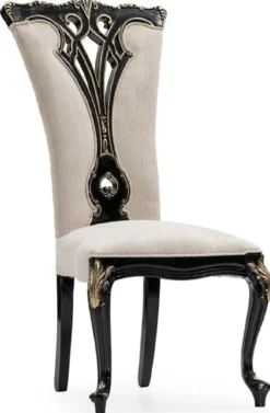 Casa Padrino Luxus Barock Esszimmer Stuhl Creme / Schwarz / Gold - Prunkvoller Barockstil Küchen Stuhl - Luxus Esszimmer Möbel im Barockstil - Barock Möbel - Edel & Prunkvoll