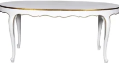 Casa Padrino Luxus Barock Esstisch Weiß / Gold 207 x 114 x H. 78 cm - Ovaler Mahagoni Küchentisch - Barock Esszimmer Möbel - Luxus Qualität