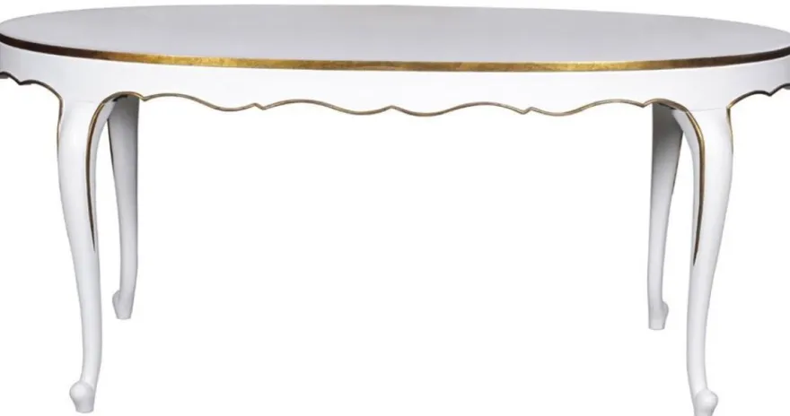 Casa Padrino Luxus Barock Esstisch Weiß / Gold 207 x 114 x H. 78 cm - Ovaler Mahagoni Küchentisch - Barock Esszimmer Möbel - Luxus Qualität