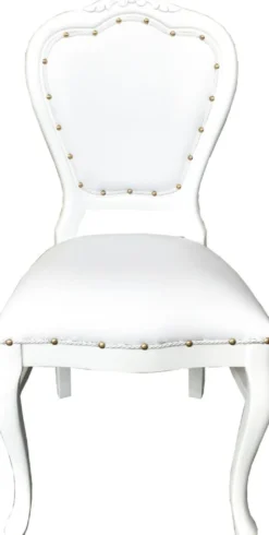 Casa Padrino Luxus Barock Esszimmer Set Weiß / Weiß 45 x 47 x H. 99 cm - 4 handgefertigte Esszimmerstühle mit Kunstleder - Barock Esszimmermöbel