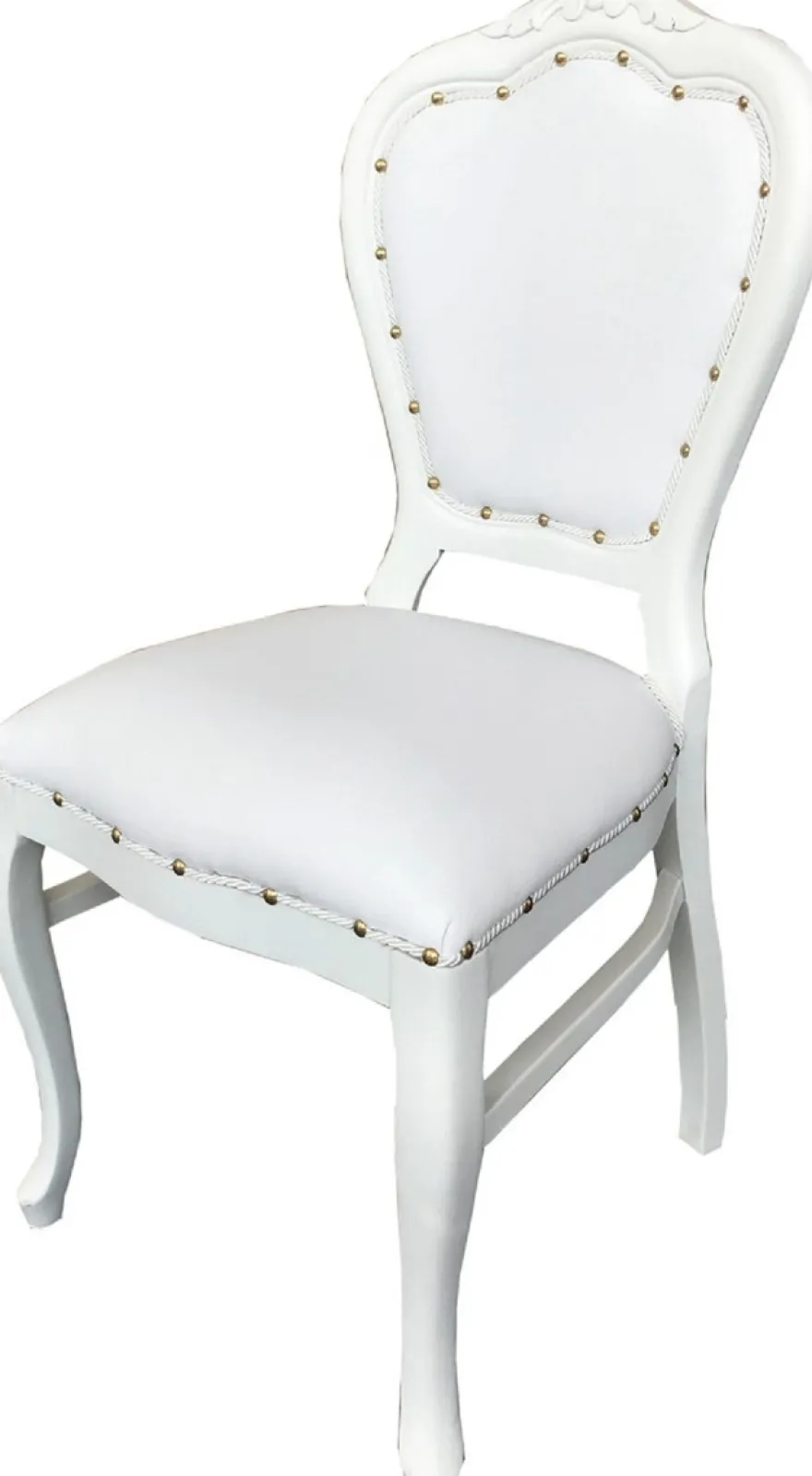 Casa Padrino Luxus Barock Esszimmer Set Weiß / Weiß 45 x 47 x H. 99 cm - 4 handgefertigte Esszimmerstühle mit Kunstleder - Barock Esszimmermöbel