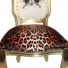 Casa Padrino Luxus Barock Esszimmer Stuhl Pompöös von Harald Glööckler Leopard / Weiß / Gold mit Glitzerkrone & Engelsflügeln - 50 x 60 x 104 cm