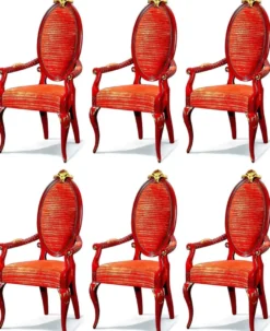 Casa Padrino Luxus Barock Esszimmerstuhl Set Rot / Gold - Prunkvolles Barock Esszimmer Stühle 6er Set mit Armlehnen - Barock Esszimmer Möbel - Luxus Qualität - Made in Italy