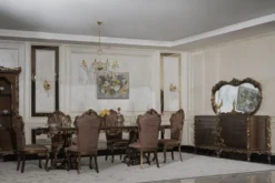 Casa Padrino Luxus Barock Esstisch Grau / Braun / Gold - Prunkvoller Barockstil Küchentisch - Luxus Esszimmer Möbel im Barockstil - Barock Esszimmer Möbel - Barock Einrichtung